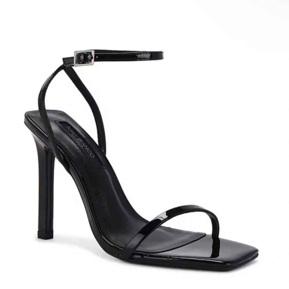 Tony Bianco Nadia Square Toe Black Patent Strappy Square Heels Sandals Size 9